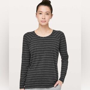lululemon athletica grey and White Striped Long Sleeve Tee